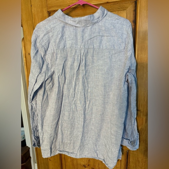 J Jill Love Linen Light Blue Lightweight Long Sleeve Button Down Top Size Large - Picture 2 of 10